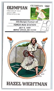 EE. UU. Hazel Wightman Olympian 1990 pintado a mano cachet primer día cubierta CL71 - Imagen 1 de 1
