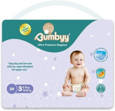 Bumbyy Premium Baby Nappies Size 3 (6-10kg/13-22lbs) - 29 Count