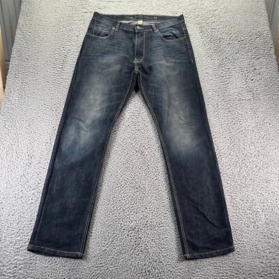 PD&C Jeans Mens 34x32 Blue Cotton Dark Wash Cotton Blend Straight Denim - Image 1 of 4