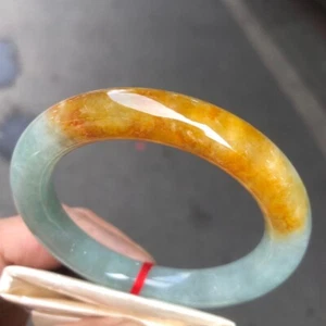 Natural Grade AAA Icy Yellow Green Burmese Jade jadeite bracelets 54mm - Picture 1 of 9