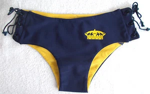 -NAVY BLUE GOLD LACE UP TIE SIDE CORONA BIKINI PANTY SWIMSUIT ONLY PETITE P/S - Picture 1 of 12