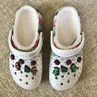 Christmas Crocs Men 7/Woman 9 Classic Lined Holiday Charm Clog Slippers White
