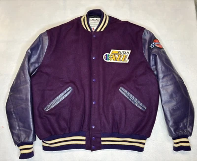 Jaqueta de couro Utah Jazz Letterman 54L masculina XXL roxa Delong EUA - Imagem 1 de 4