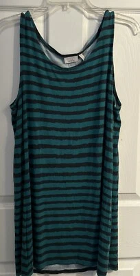 Túnica LOGO Layers By Lori Goldstein para mujer L verde negro a rayas sin mangas Foto 1 de 4