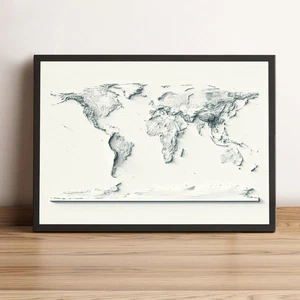 World Map, World 2D Relief Map, World Vintage Map - 2D Flat - Picture 1 of 9