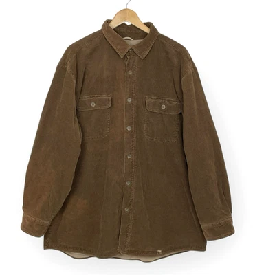 Woolrich Mens Brown Corduroy Fleece Lined Barn Shirt Size 2XL Shacket Distressed - Image 1 of 4