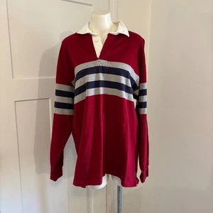 Pullover vintage LL Bean talla grande rojo preppy a rayas ecuestres vacaciones rugby - Imagen 1 de 7