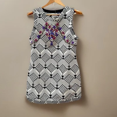 Free People  Mini Dress New Romantics Aztec Beaded Size Large Boho Festival Mod - Image 1 of 4