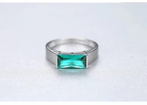 10x5mm Baguette Cut Lab-Created Emerald Bar Set Ring in 925 Sterling Silver - Picture 1 of 10