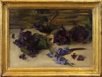Antique French School Floral Still Life | Violets and Hyacinths, Oil Painting - Image 1 of 4
