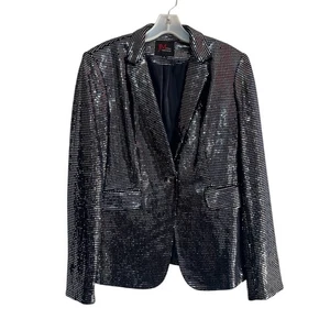 John Meyer Damen Pailletten Knopfleiste Blazer Jacke Blau Silber Größe 6 - Bild 1 von 7