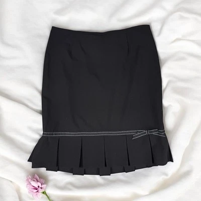 Minifalda Plisada Negra De Colección Años 90 Acento Lazo Gótico Preppy Formal Fiesta Talla 8 Foto 1 de 4