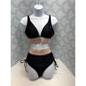 Neu mit Etikett Adisputent schwarz hoch tailliert gewebter Gürtel zweiteiliges Bikini-Set Badeanzug Gr. M - Bild 1 von 8