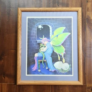 Fee hält Baby Drache gerahmter Kunstdruck 21" x 25" Fantasy hell neonsigniert - Bild 1 von 17