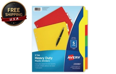 Avery Heavy-Duty Plastic Dividers, 5-Tab, 11"x8.5", Multicolor Tabs with Labels - Image 1 of 4