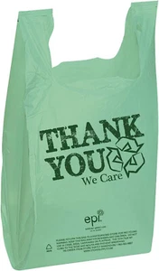 Plastic T-Shirt Bags 3000 Shopping Retail 11 ½ x 6 x 21 Recycled Thank You Green - Picture 1 of 3