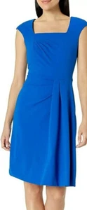 Abito tubino nuovo con etichette CALVIN KLEIN Capri blu elasticizzato crepe plissettato scollo quadrato 12 - Foto 1 di 5