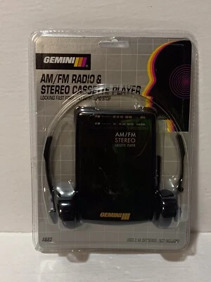 Vintage Gemini AS80 Black Portable AM/FM Stereo Cassette Player New Sealed - Image 1 of 2