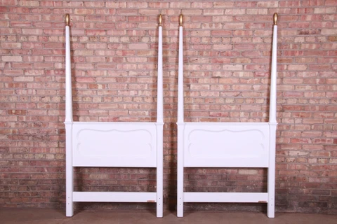 Baker Furniture French Provincial White Lacquered Twin Headboards, Newly Refinis Cover