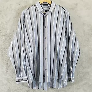 Jhane Barnes Shirt Mens Large Blue Gray White Striped Button Up Long Sleeve - Picture 1 of 8