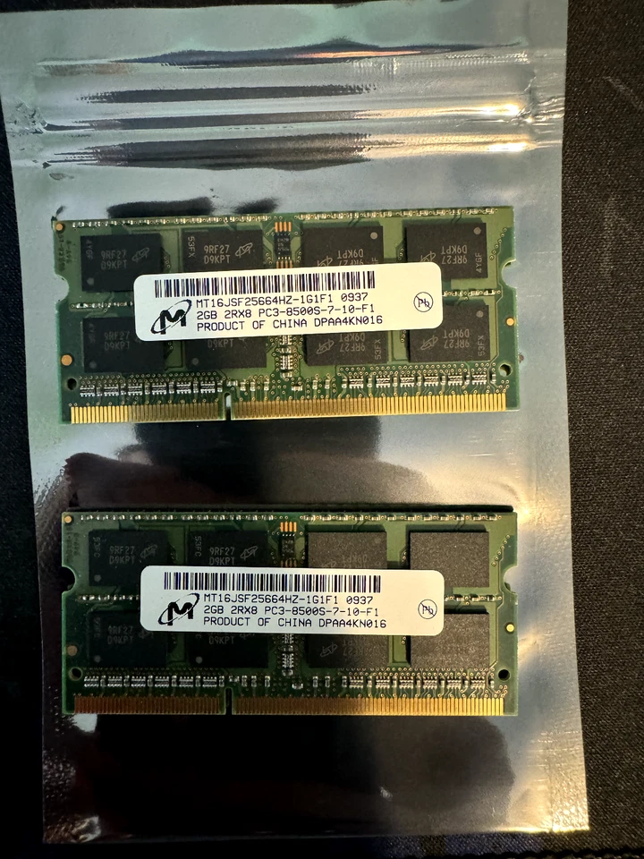 Micron 2GB DDR3 PC3-8500S x2 4GB total RAM - Image 1 of 1