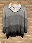 Alfred Dunner Black/Gray Metallic Sweater Faux Layered 3/4 Sleeve Size 1X