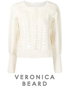 VERONICA BEARD Sweater Women sz Medium Ivory Pullover YOLA SEQUINED NWT - Picture 1 of 11
