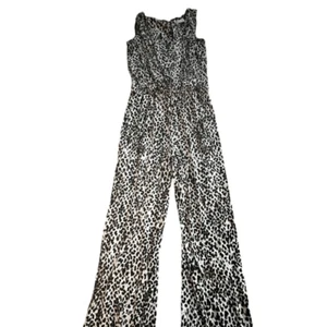 Calvin Klein Womens Jumpsuit Cream Sleeveless Animal Print One Piece Waist Tie - Picture 1 of 10