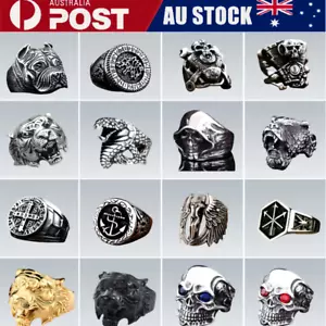 Cool Men Women Silver Titanium Steel Gothic Punk Rings Charm Vintage Biker Ring - Picture 1 of 23