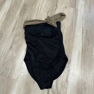 Venus Aphrodite Einteiler schwarz braun geraffter Badeanzug Damengröße 8 - Bild 1 von 9