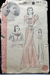 1930s Hollywood Pattern Co NIGHTDRESS & BED JACKET 1687 Sz 16 Bust 34" RARE - Picture 1 of 9