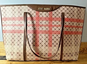 Steve Madden Extra Large Tote Bag Plaid - Picture 1 of 12