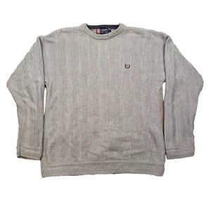 VTG Chaps Ralph Lauren Sweater Mens M Gray Herringbone Knit Heavyweight Classic - Picture 1 of 12