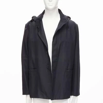 MARNI black wool leather stopper hooded concealed buttons parka jacket IT48 M - Image 1 of 4