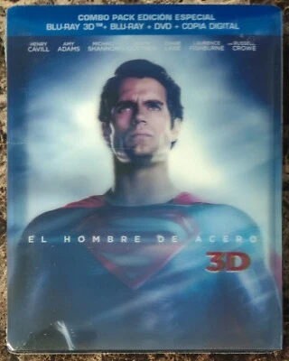 NEW Superman Man of Steel 3D Blu-ray DVD 4-Disc Set w Slipcover Mexico Import - Image 1 of 2