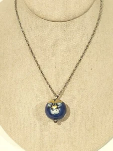 Anne Marie Odegaard Norway Sterling Necklace Porcelain Porsgrund Blue Flower 18" - Picture 1 of 8
