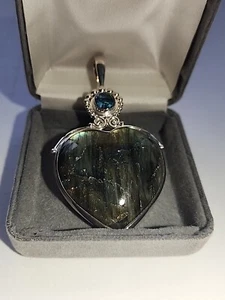 Sajen Labradorite Heart And Swiss Blue Topaz Pendant - Picture 1 of 6