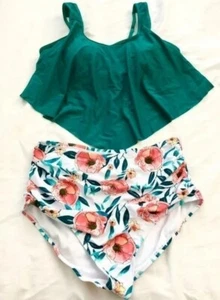 Womens 2 Piece Swimming Suits High Waisted Bikini Ruffled Tankini Bathing Suits - Picture 1 of 6