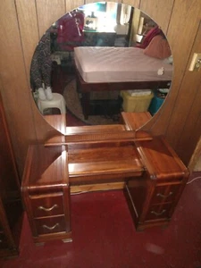 Vintage Dresser antique vanity with mirror set 4 drawers on each Seller refurb - Picture 1 of 3