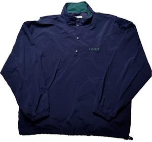 VTG IZOD Men Large Blue Nylon Henley Snap Button Pullover Golf Windbreaker - Picture 1 of 18