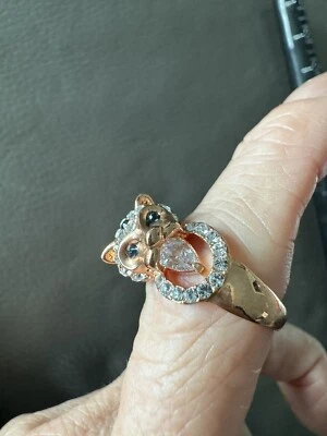 Anillo llamativo de cóctel de oro rosa tigre cristales blancos talla 7,75 Foto 1 de 4