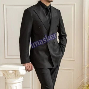 Chaqueta de rayas negra para hombre traje de doble pecho banquetes de negocios traje ajustado - Imagen 1 de 25
