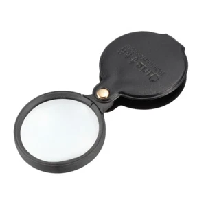 60mm 10X Pocket Folding Magnifier Loupe Magnifying Glass with Leather Case Black - Picture 1 of 3