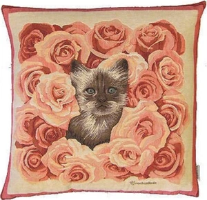 CAT & ROSES BY RACHAEL HALE 18" BELGIAN TAPESTRY CUSHION COVER WITH ZIP, 4815 - Picture 1 of 3