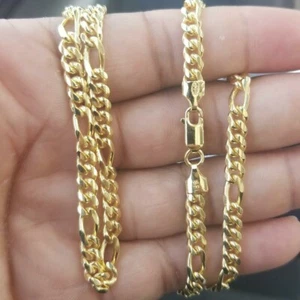 Men’s 5mm Gold plated sterling silver Cuban Chain Figaro Chain 20" - Picture 1 of 3