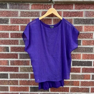 Express Royal Purple Sparkle Layered Short Sleeve Boxy Fit Blouse Top - Picture 1 of 4