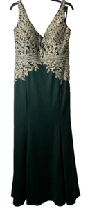 Eva USA Dress 4XL GRN Sleeveless V-Neck Metallic Embroidered Embellished Gown - Picture 1 of 21