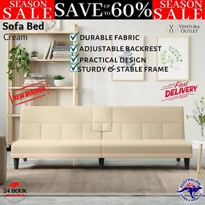 Cream Fabric Sofa Bed with Cup Holder 2-Seater Lounge Cinema Couch Cream Vidaxl - Picture 1 of 11