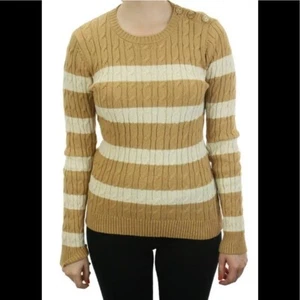 Charter Club Womens Petite Metallic Striped Sweater Tan PP - Picture 1 of 7