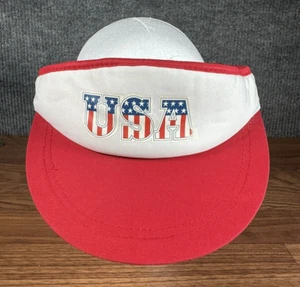 Vintage USA Visor Hat Red White Blue America Designer Award Cap Tag - Picture 1 of 7